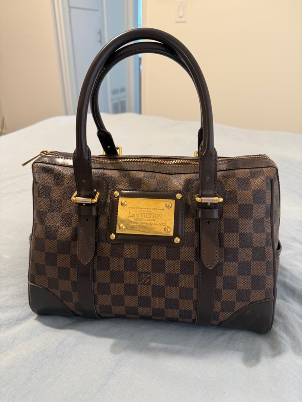 Louis Vuitton Brown Damier Ebene Berkeley Canvas Speedy-Style Satchel